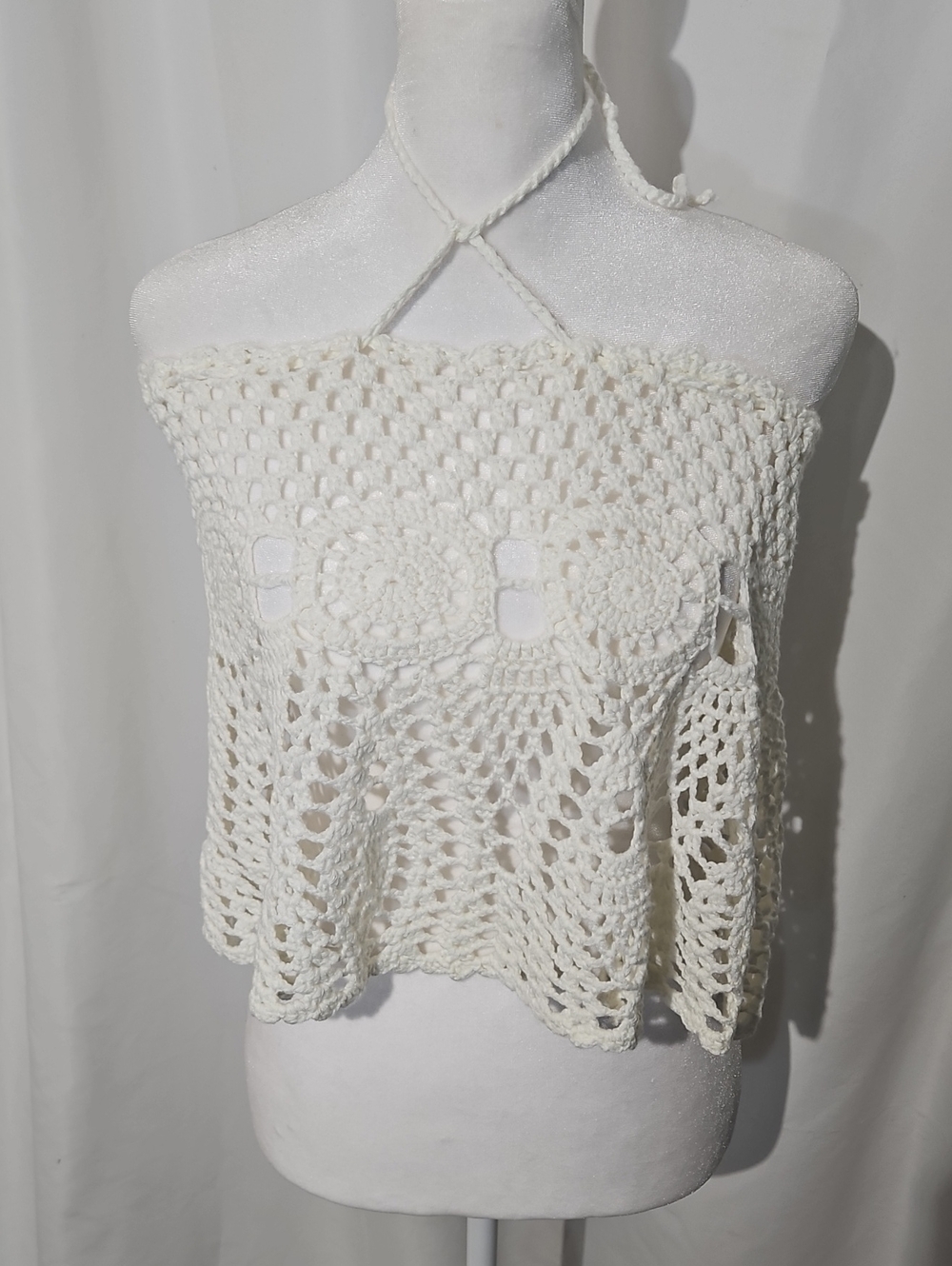 Hand Crafted White Burgundy Crochet Swim Coverup 2 Piece Set - Picture 11 of 17